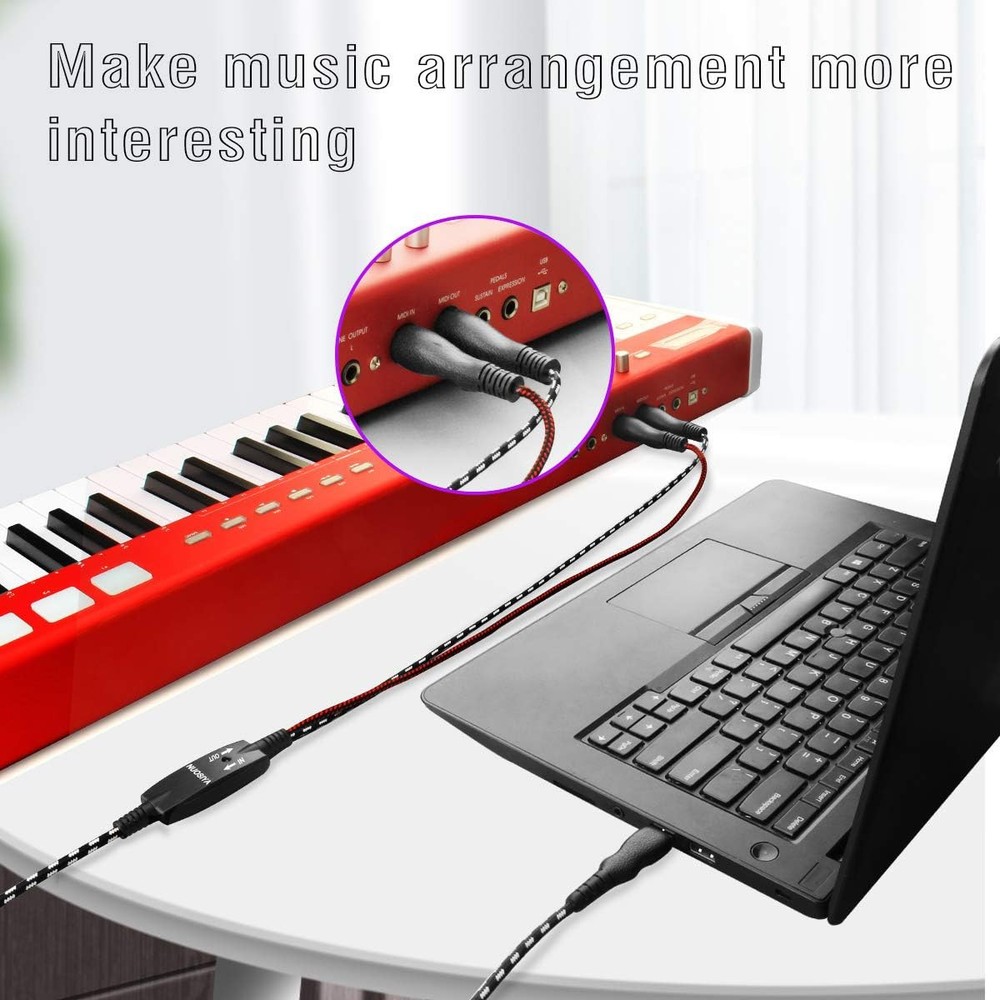 NUOSIYA MIDI Cable, to USB Interface Cable 4.5FT,MIDI 4.5FT, Black-red