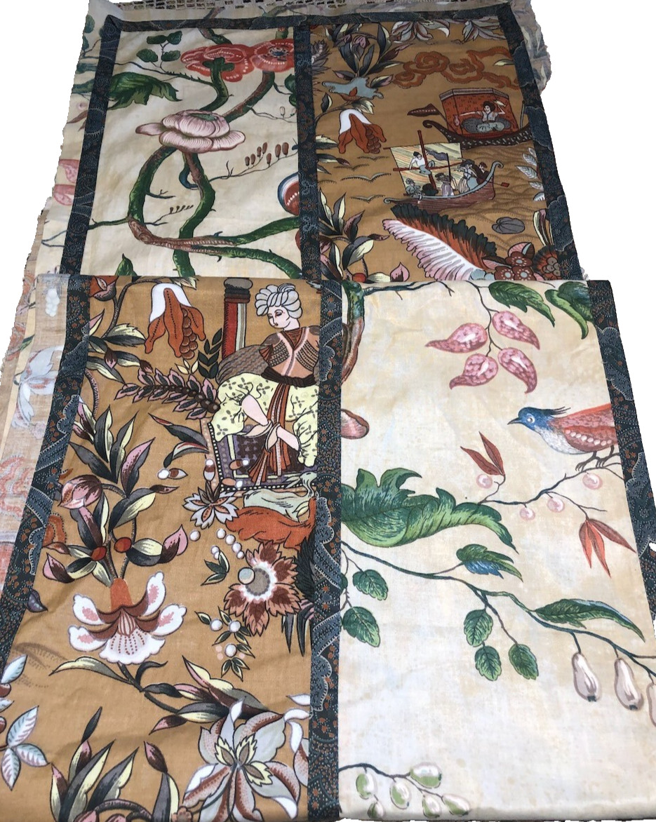 Handmade Cotton Kimono Robe with Obi Sash, Chinoiserie Print S