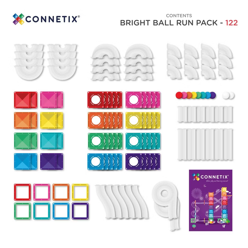 CONNETIX Magnetic Tiles Bright Ball Run Pack 122pc