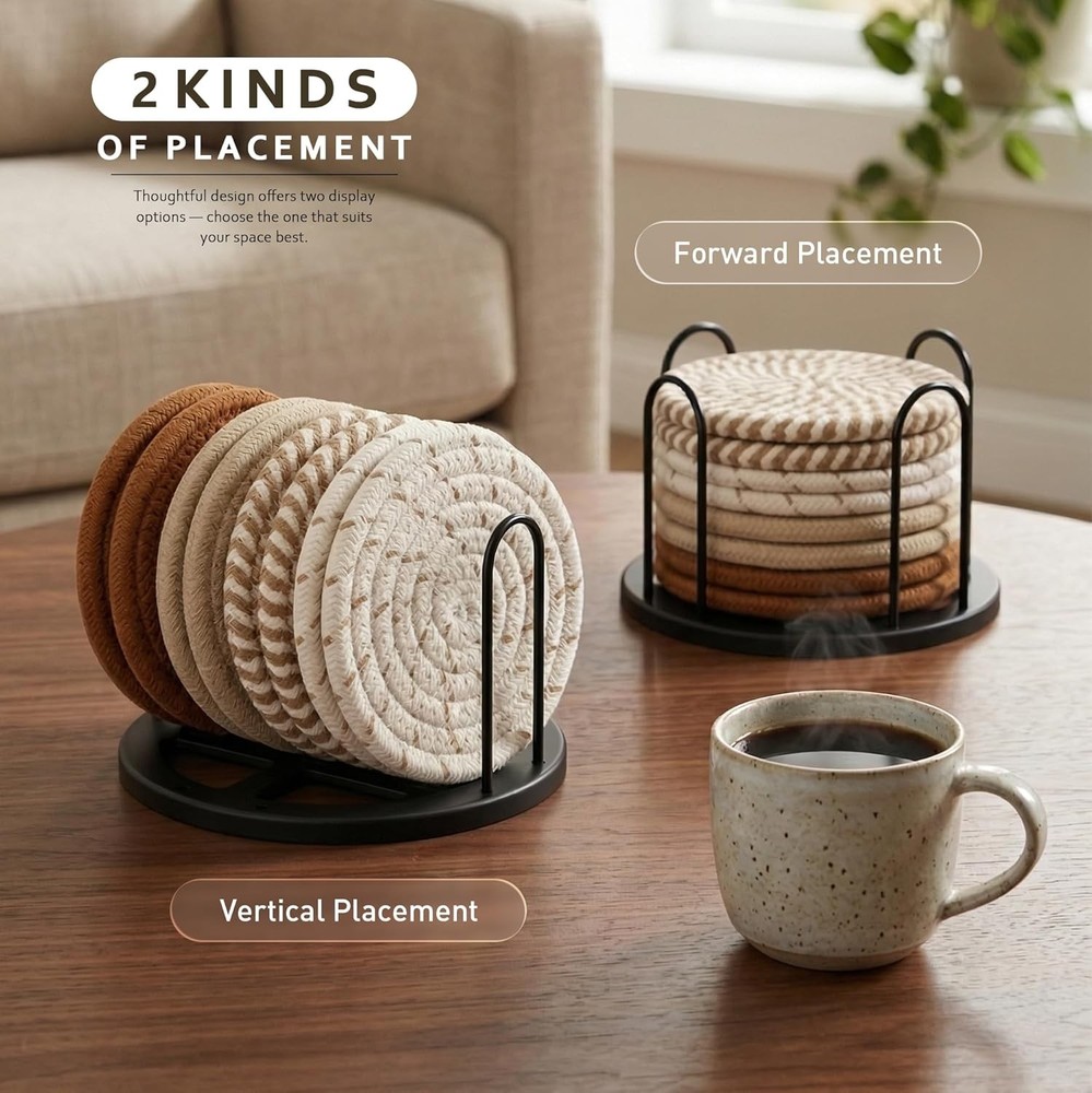 Coasters Set of 8 for Drinks, 4 Inch Large Coasters for Coffee Table,
