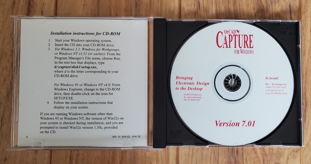 OrCAD Capture 7.01 for Windows With Manuals Key Code In Box