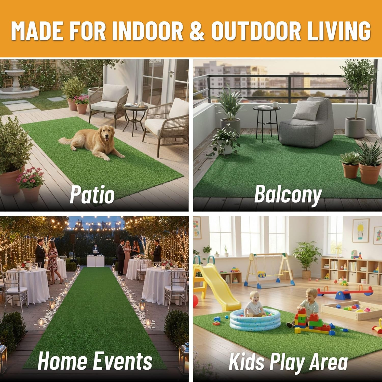 Artificial Grass Outdoor Runner Rug 2'7" X 10' – Waterproof Astro Turf with Drai