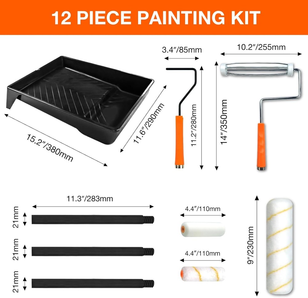 King Origin Paint Roller Kit with Extension Pole (3 ft), 9" & 4" Paint Rollers,