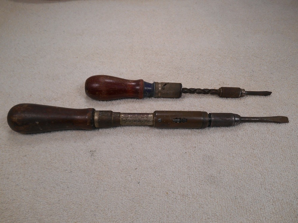 Two Vintage Working ~ Spiral Ratcheting Push Screwdrivers