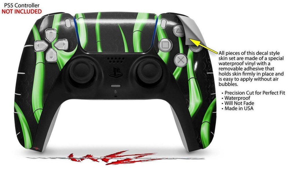 Skin Sony PS5 Controller Metal Flames Green