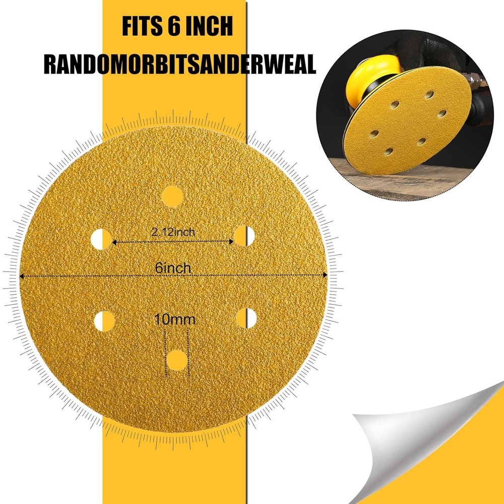 100 Pack 6 Sanding Discs Hook 80-400 Grit for Orbital Sander
