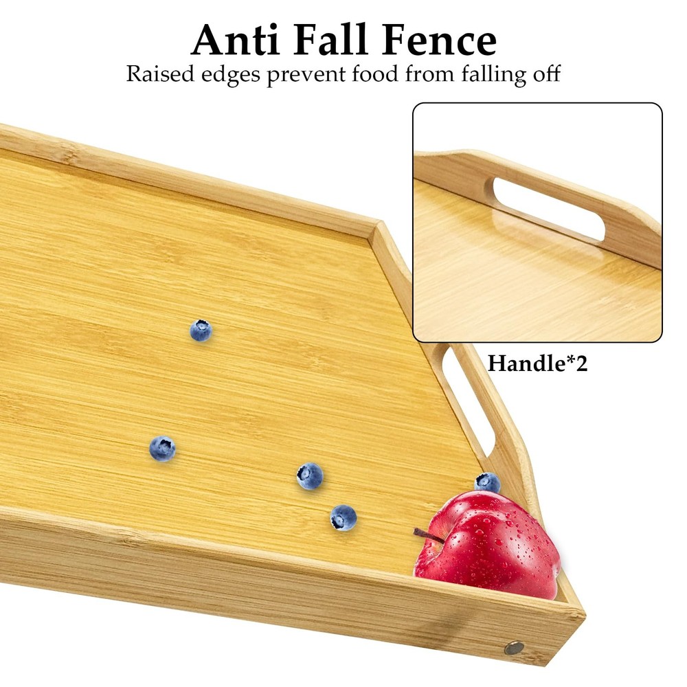 Bed Tray Table with Foldable Legs & Handles - Portable Breakfast Table, Servi...