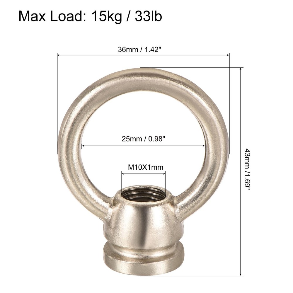 2pcs Eye Nut 15kg Load 36x43mm M10 Thread Ring Shape Female Loop Nickle Color