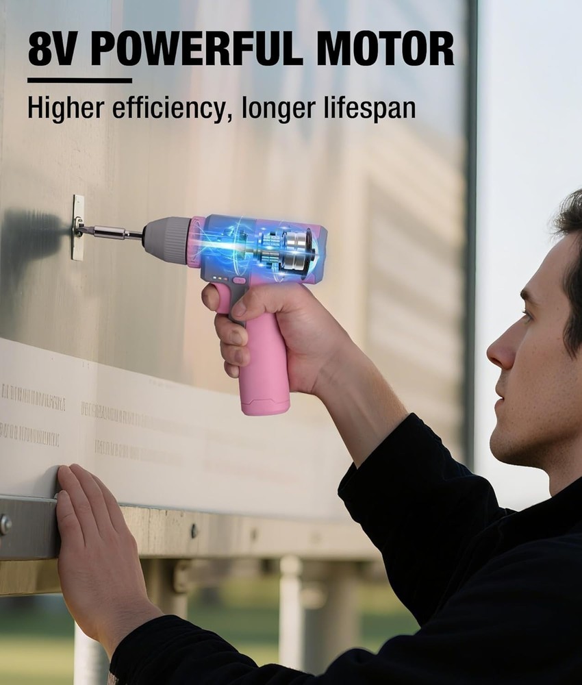 Stylish Pink Cordless Power Drill - Variable Speed with Keyless Chuck & 15 Bits
