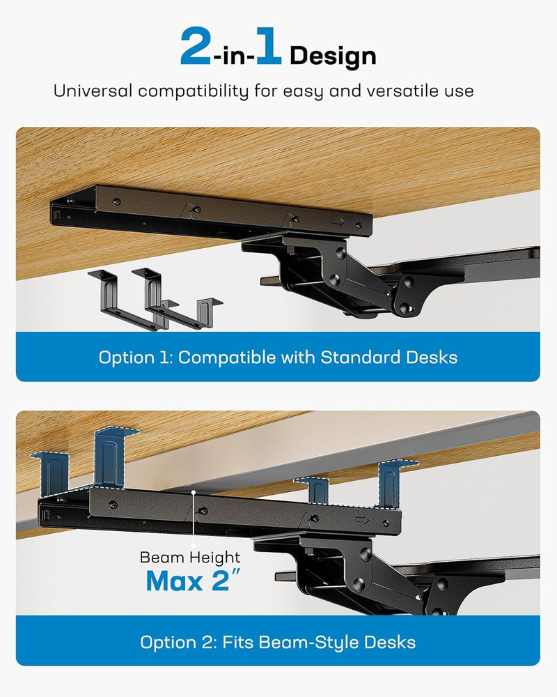 Keyboard Tray under Desk, Adjustable Ergonomic Keyboard & Mouse Tray, Flat Botto