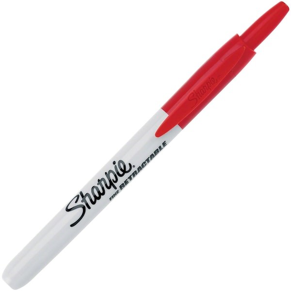 Sharpie 32702 Permanent Marker, Red, Fine Tip, Retractable, 12 Pk