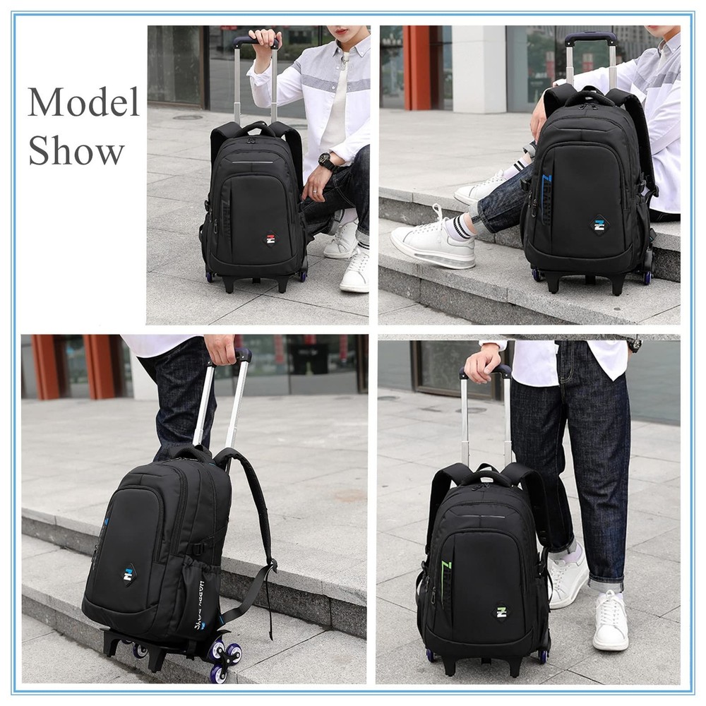 Solid Color Trolley Backpack Schoolbag Middle School Boys Elementary Bag