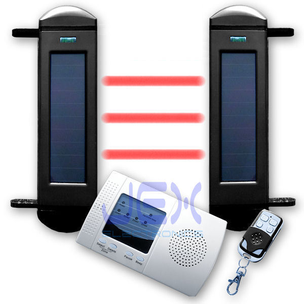 IR Beam Sensor Solar Powered Wireless Perimeter Security Alarm System Outdoor/in