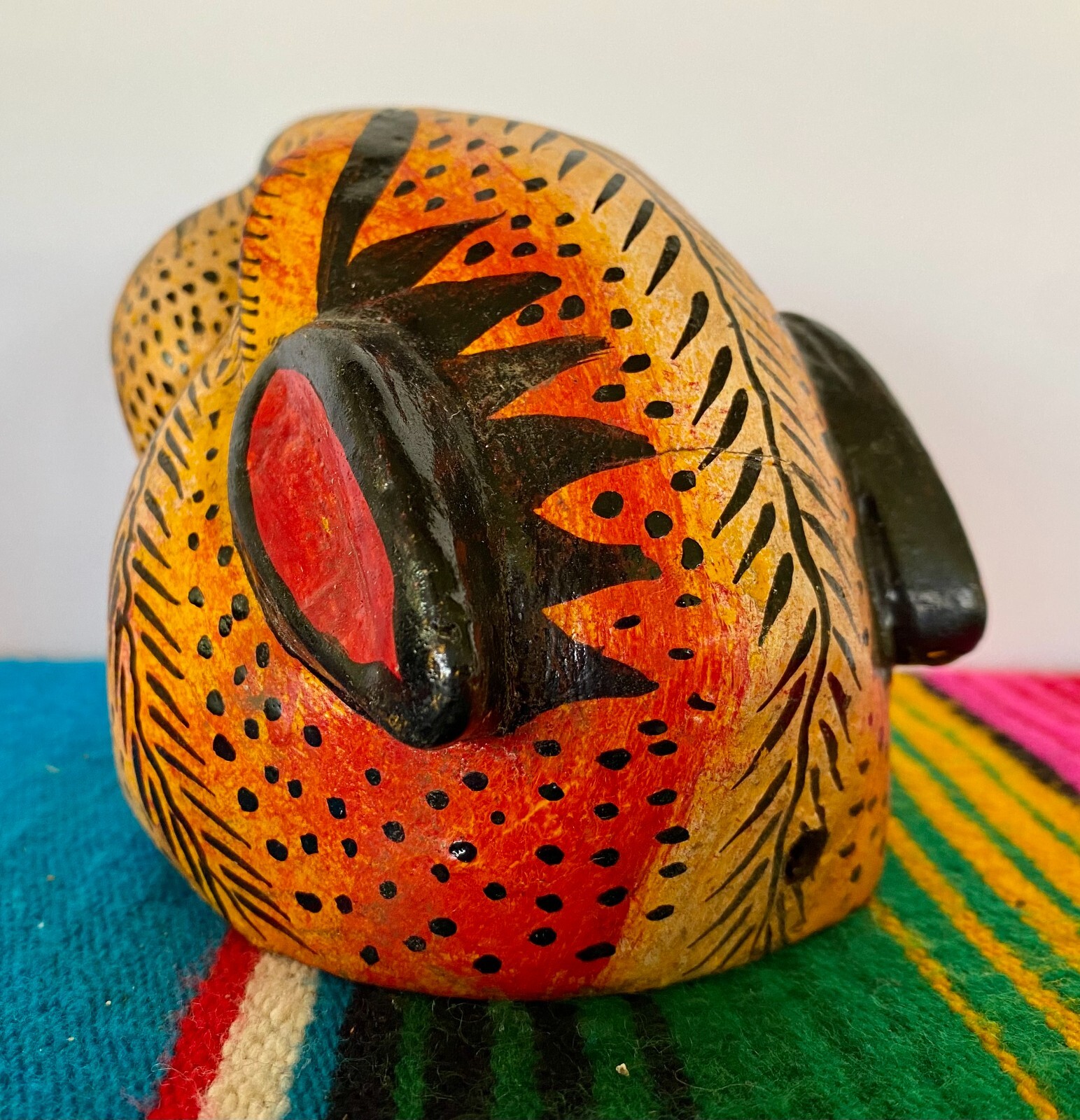 Mexican Folk Art Carved Wood Jaguar Leopard Cat Head Lion Face Mask Guerrero 5"