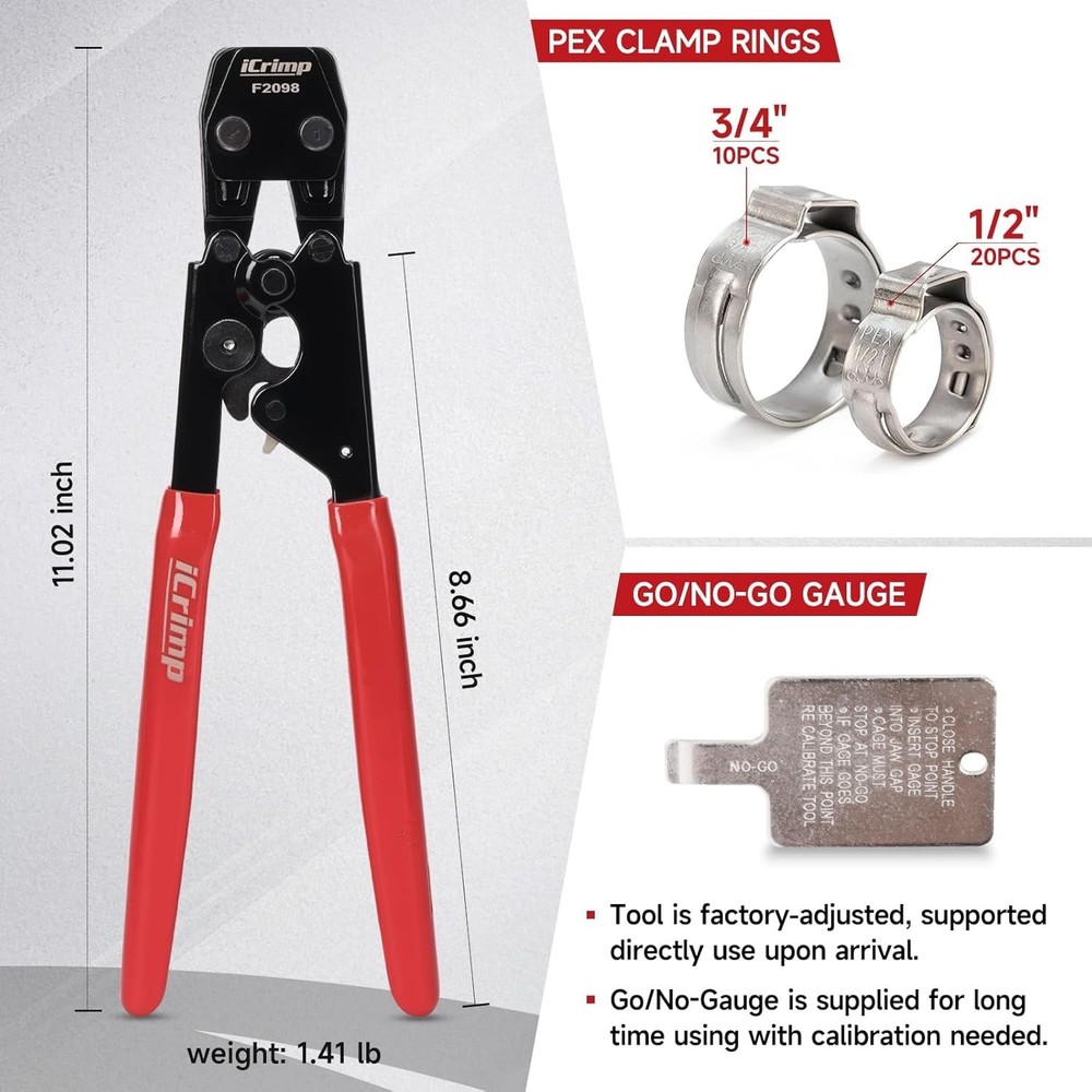 Durable iCrimp PEX Crimping Tool with Ergonomic Grip - Complete Kit For Easy Use