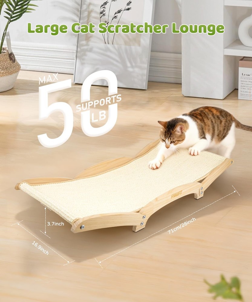Large Sisal Cat Scratcher Bed with Solid Wood Base, Durable Scratch & Rest 2-...