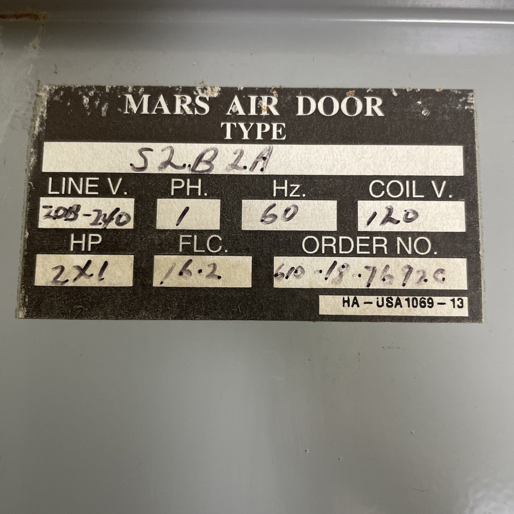 MARS AIR CURTAIN DOOR S2B2A Motor Control Panel w/Switch!