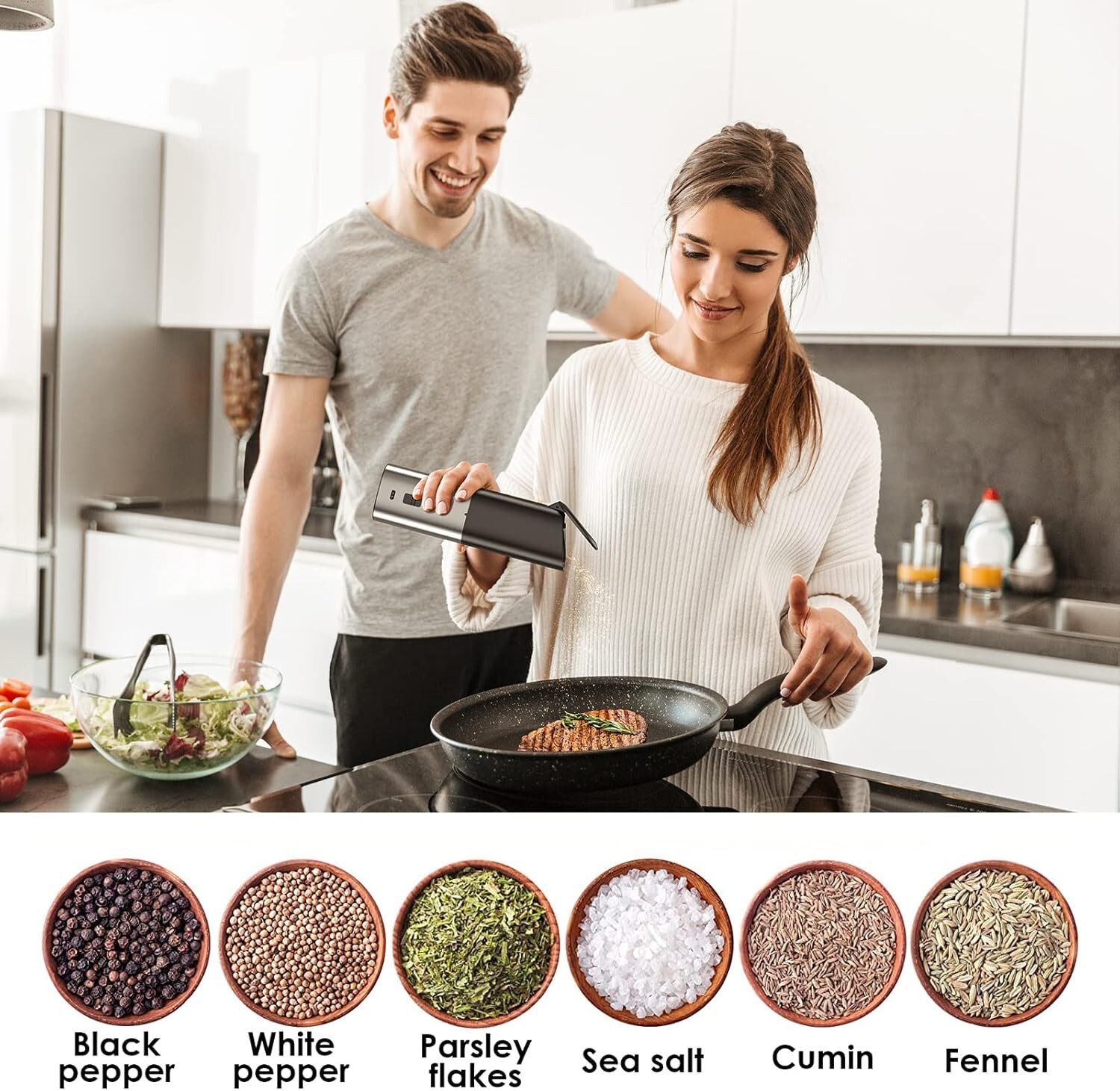 Electric Salt and Pepper Grinder Set, Automatic Gravity Salt and Pepper Grinder