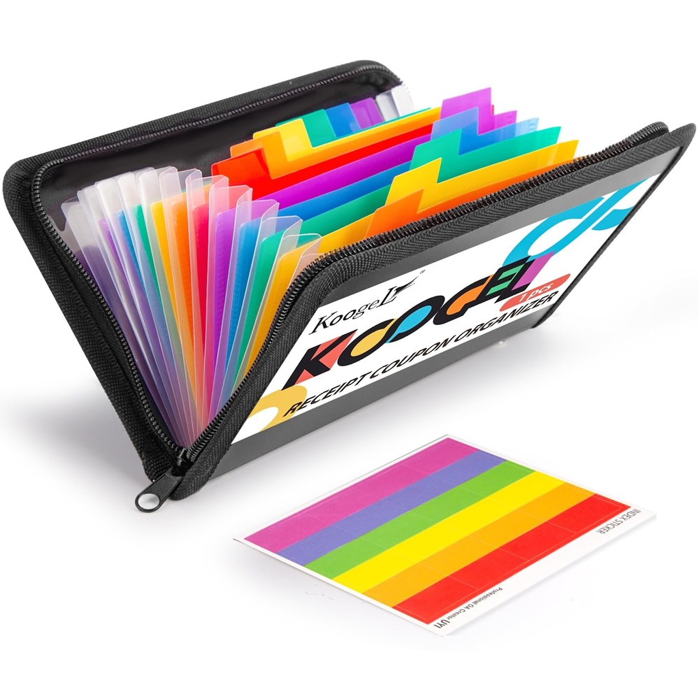 Koogel Expanding File Folder, 13 Pockets Small Accordion Medium, Black