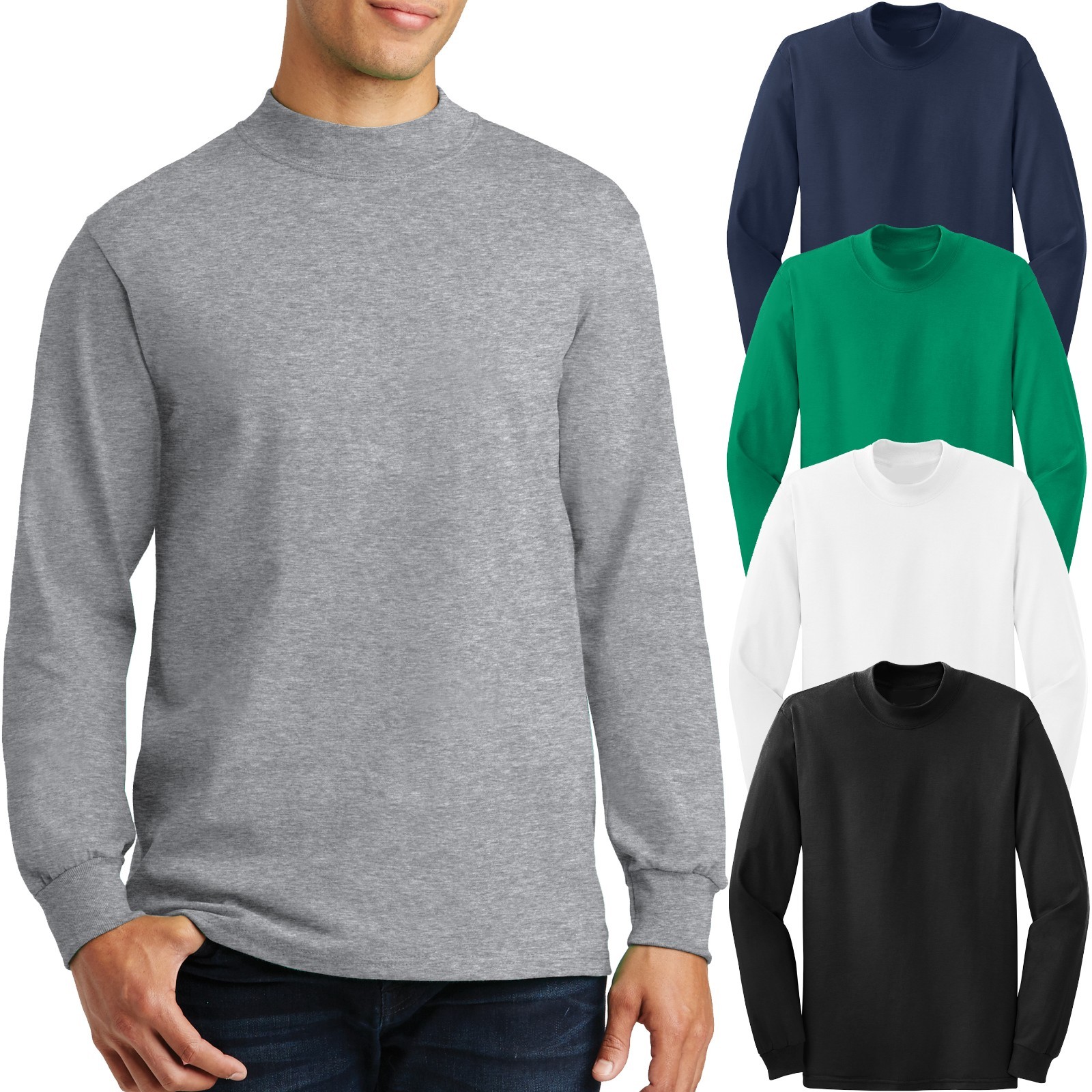 Mens Cotton Mock TURTLE NECK Long Sleeve T-Shirt Golf S-XL,2XL, 3XL, 4XL NEW