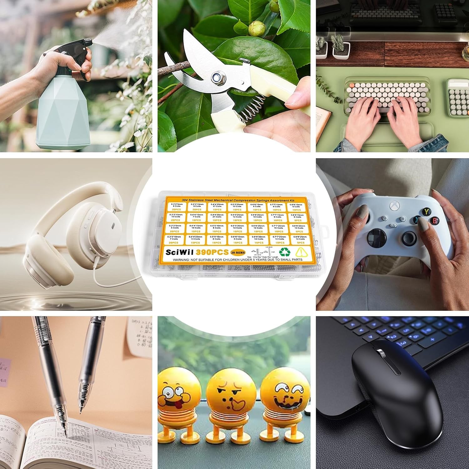 390-Piece Compression Spring Assortment Kit, 28 Sizes Small Springs Set, Stai...