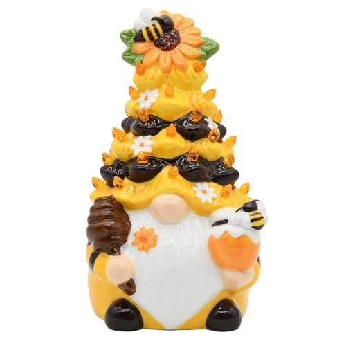 Timer - Spring Bumble Bee Gnomes Decorations Lighted Up Ceramic Gnome Yellow
