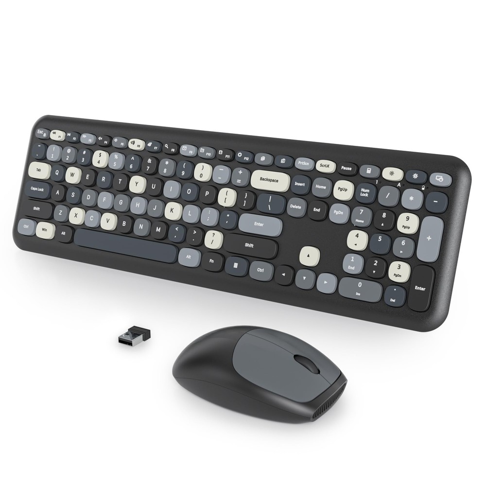 iRoboosta Black White Wireless Keyboard and Mouse Combo, 2.4GHz Retro Typewri...