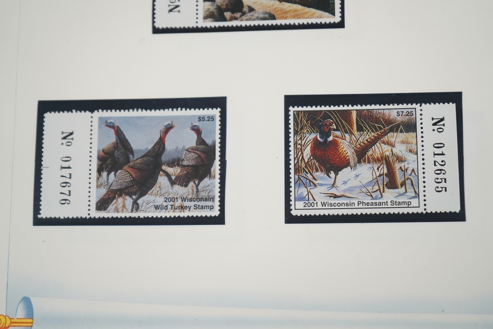 US 1970s-2010s COLLECTION OF 92 WISCONSIN STATE REVENUE STAMPS DUCKS & FISH