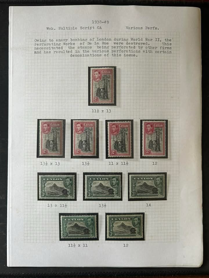 CEYLON: 1938 SG 386-397 Very Fine Mint Set with Perf & Wmk Varieties. Cat £500+
