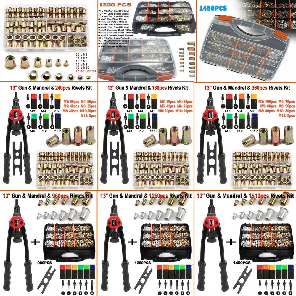 120/900/1450 Nuts or Rivet Gun Kit Rivnut Thread Setting Tool Nut Setter NutSert