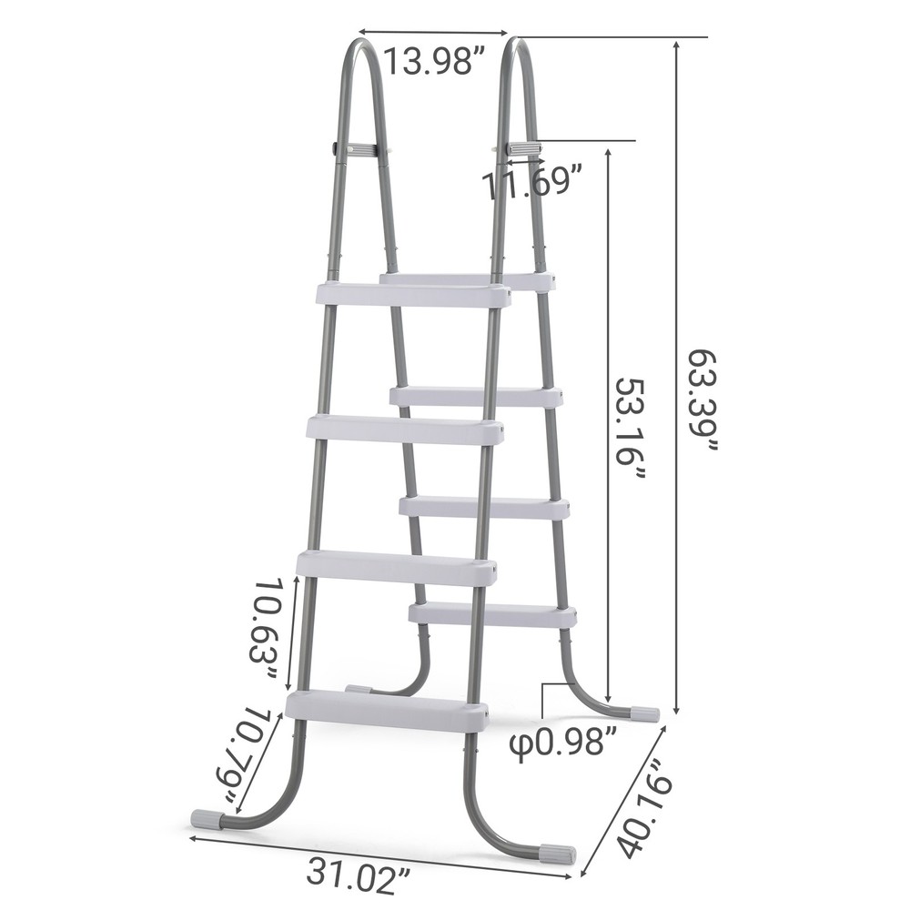 52" 4-Step Pool Ladder, Iron Grey Frame & White Steps, Sturdy