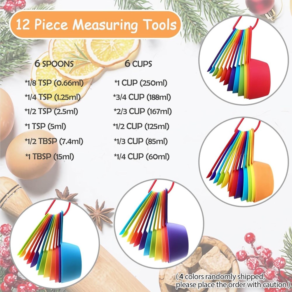 12 Piece Colored Measuring Cups and Spoons Set Kitchen Tools Durable Plastic