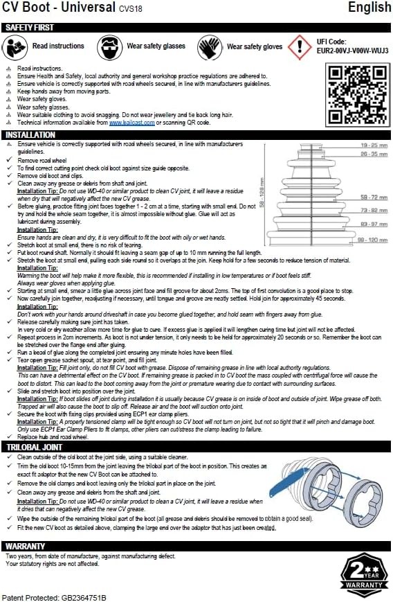 CVS18 Universal Split Constant Velocity Joint Gaiter Boot Replacement Kit,...