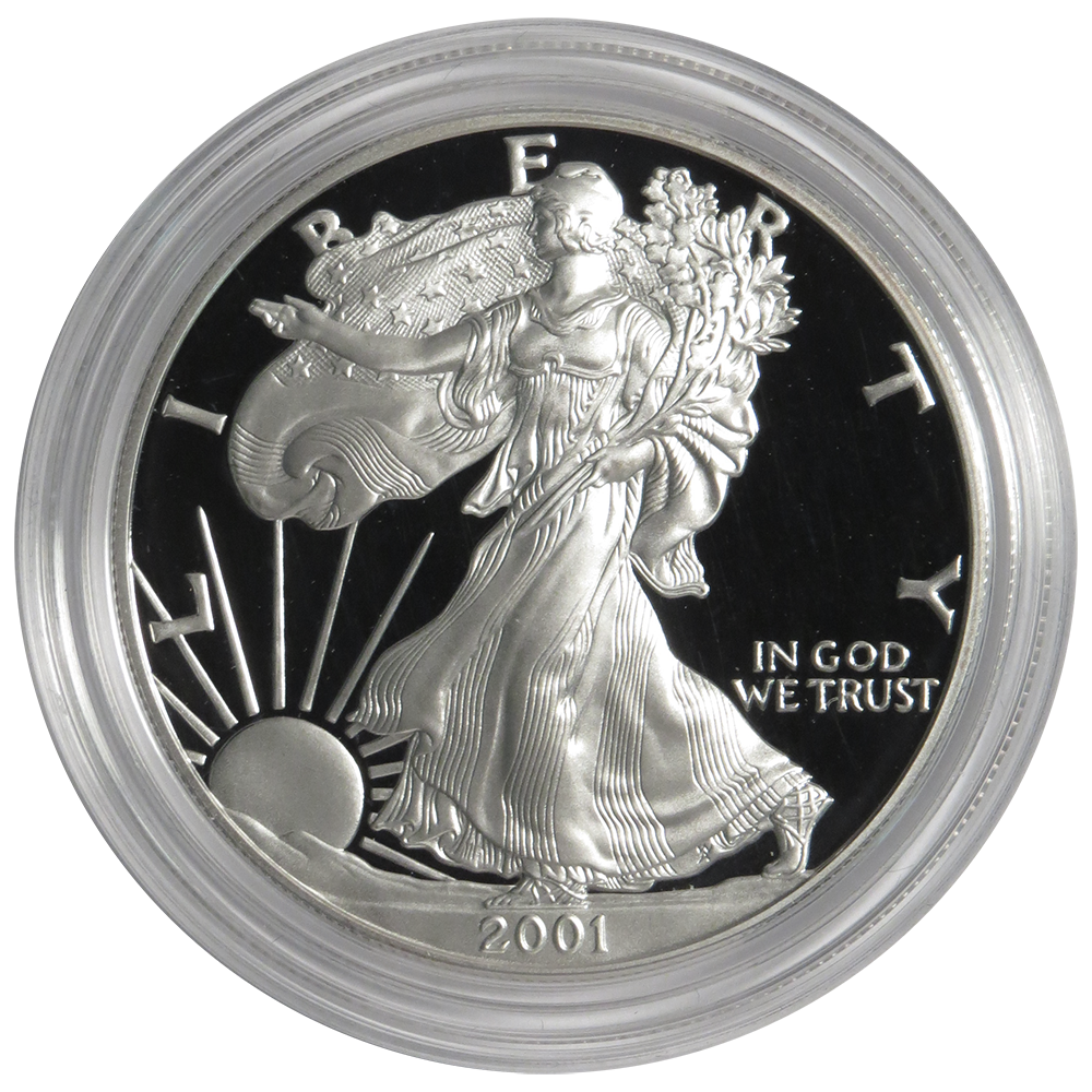 2001-W Proof $1 American Silver Eagle Box, OGP & COA