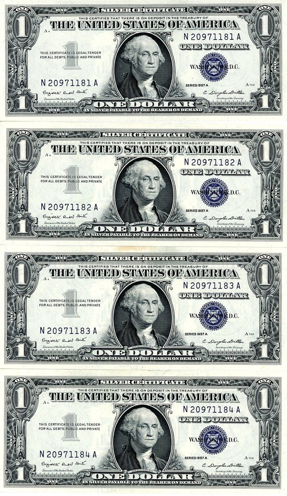 1957A $1 8-Sequential Consecutive Silver Certificates in UNC Condition Fr #1620