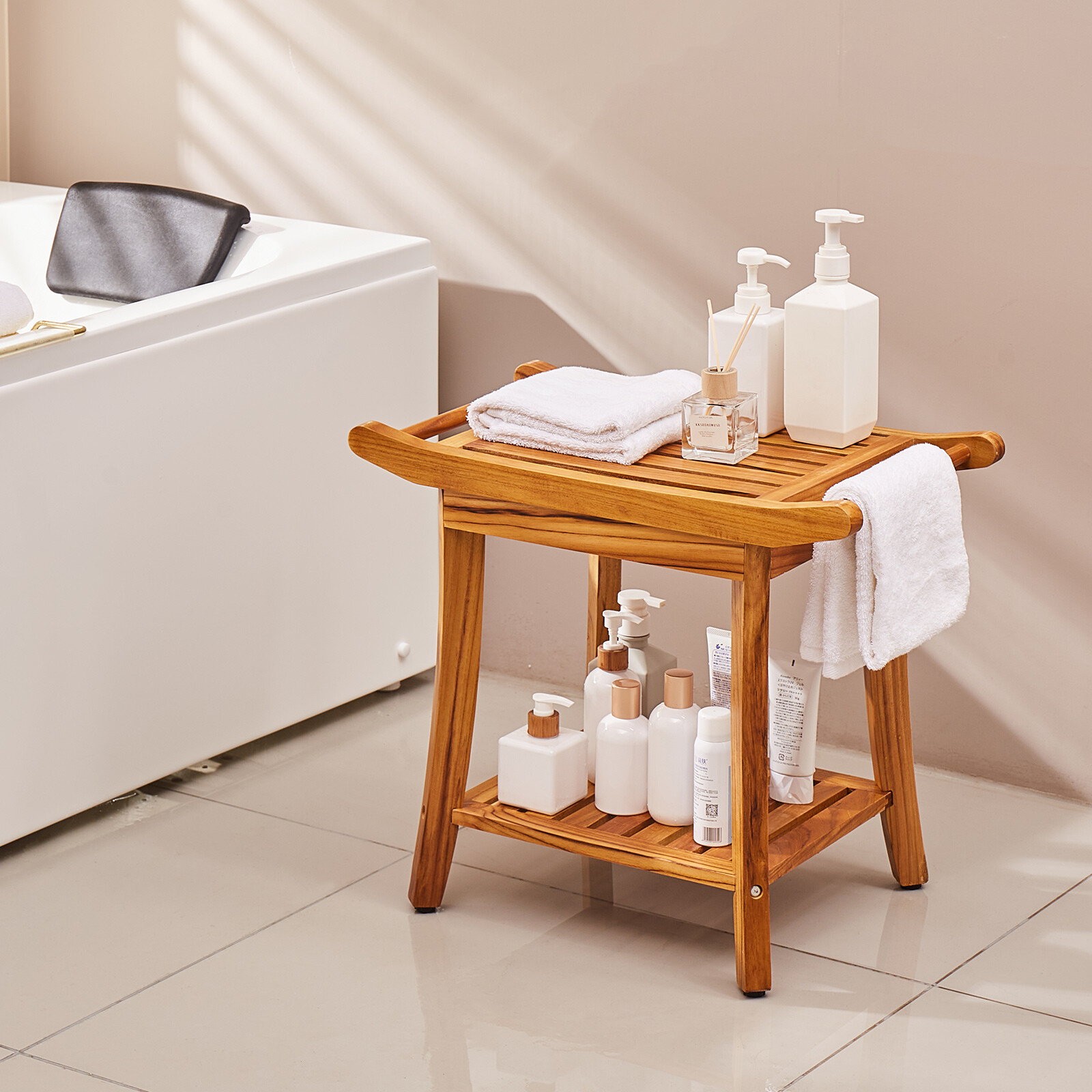 VEVOR Teak Shower Bench Wood Shower Stool Chair for Bathroom