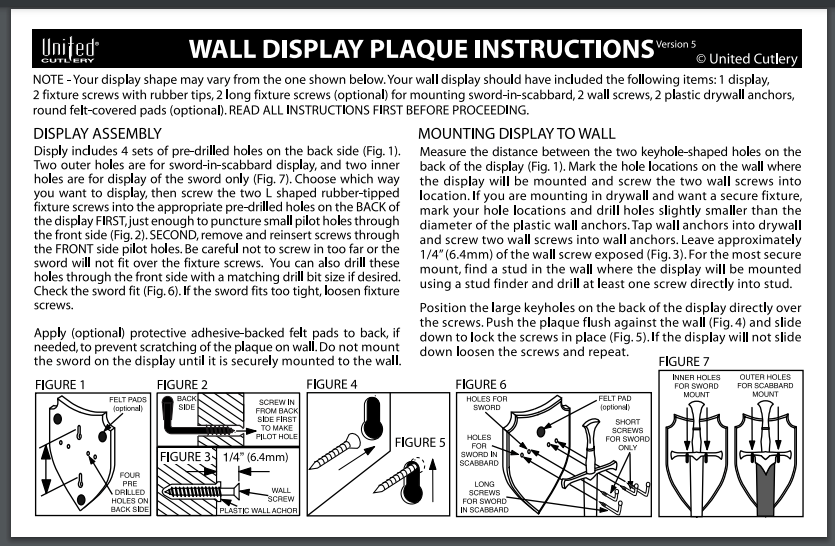 11.5" Universal Wood Sword Hanging Display Plaque & Hardware Adjustable NEW!