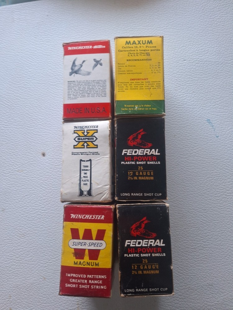 (6) VINTAGE Shotshell boxes, EMPTY, 12 ga., FREE FREIGHT