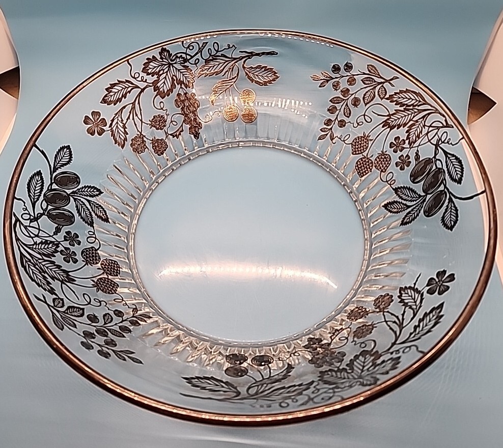 Vintage Sterling SILVER Overlay Fruit Pattern Bowl Ridged Bottom