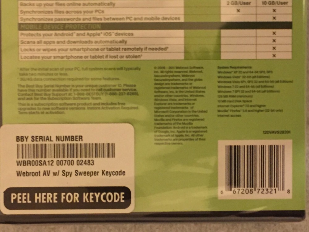 Webroot SecureAnywhere AntiVirus 2011 Software with Spy Sweeper Keycode