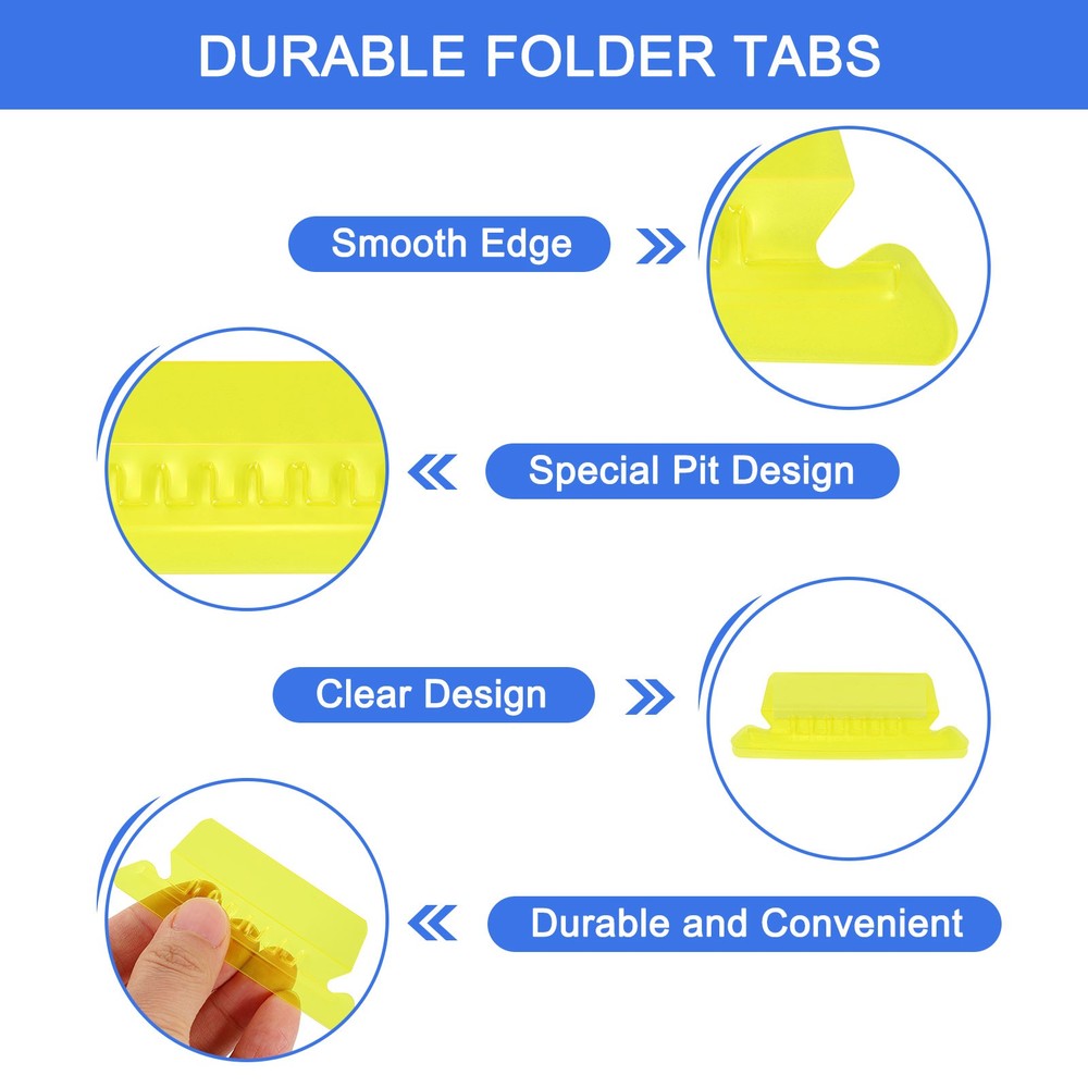 Hanging File Folder Tabs, 2 Inch File Folder Tabs and Inserts, Yellow, 100 Pcs