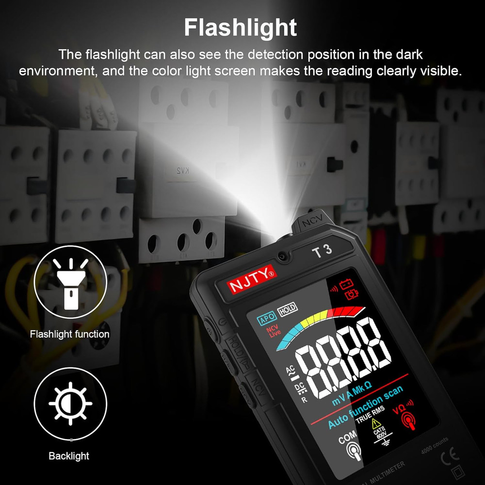 Multimeter, 4000 Counts, Rechargeable Auto-Ranging Digital Voltmeter with Non-Co