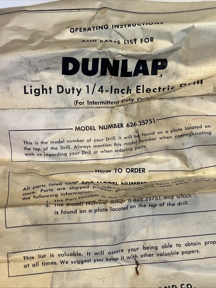 Vintage Dunlap 1/4” Drill W/case Used