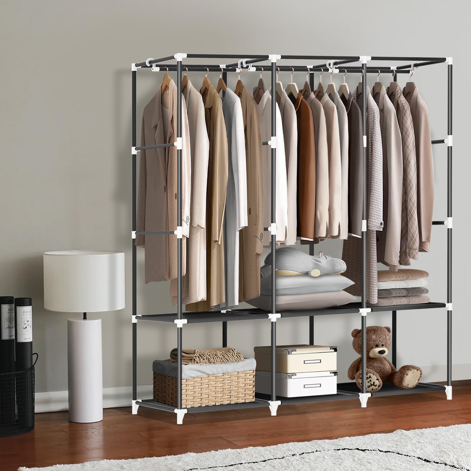 Portable Closet, Portable Closets for Hanging Clothes with 3 Hanging Rods and...