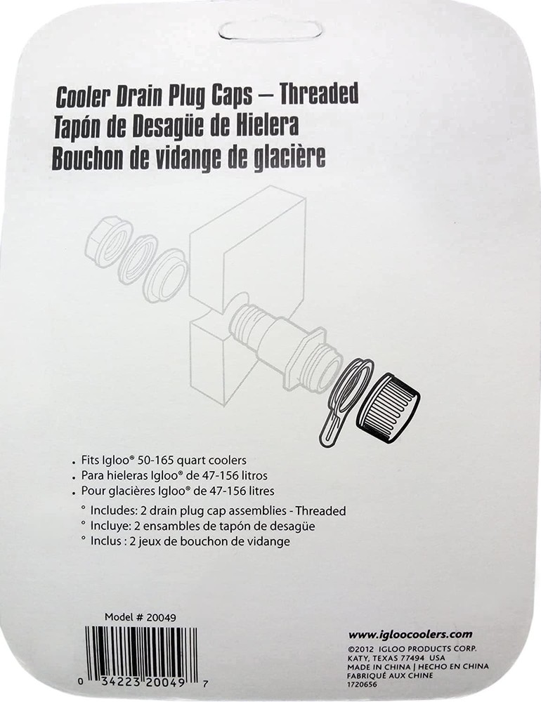 Igloo Cooler Threaded Drain Plug Caps with Plastic Tether 20049