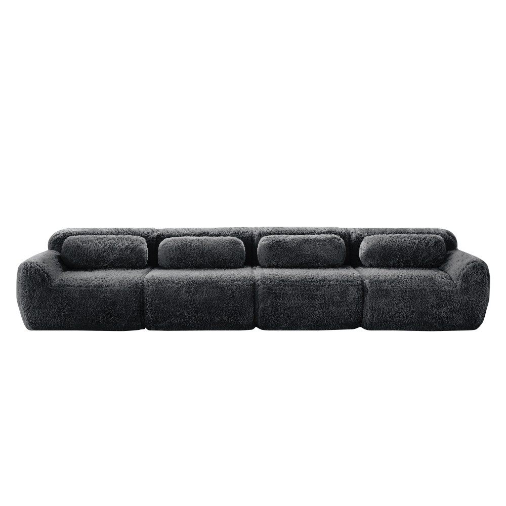 149'' Modular Plush Sofa w/Non-slip Base, Dark Grey, 32D Sponge