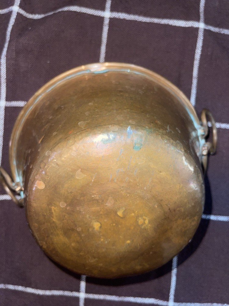 Primitive Hammered Copper Pot w Double Handles Rounded Bottom Rustic Farmhouse