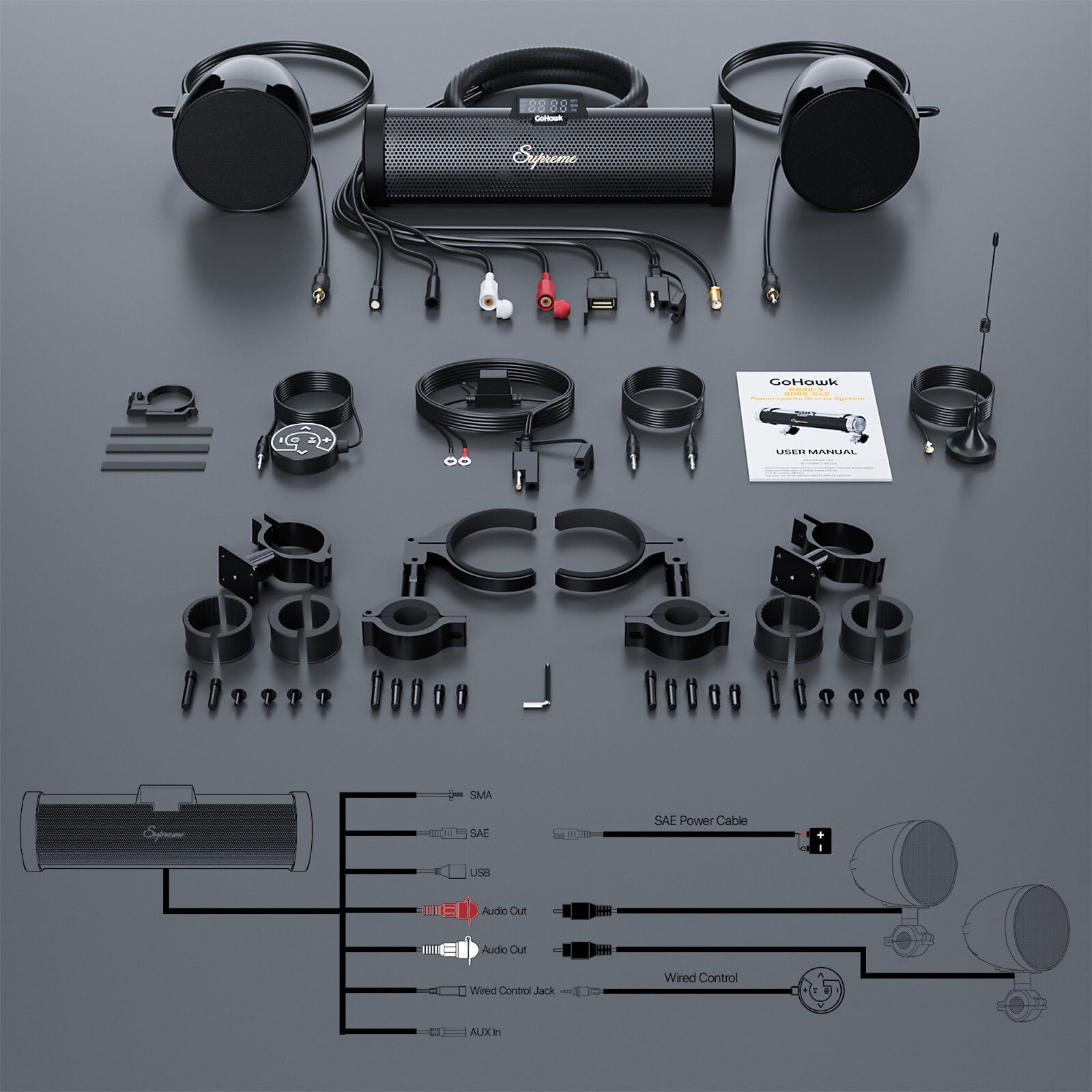 Waterproof Motorcycle Stereo 8 Speakers Audio System Bluetooth 300W Amp FM Radio