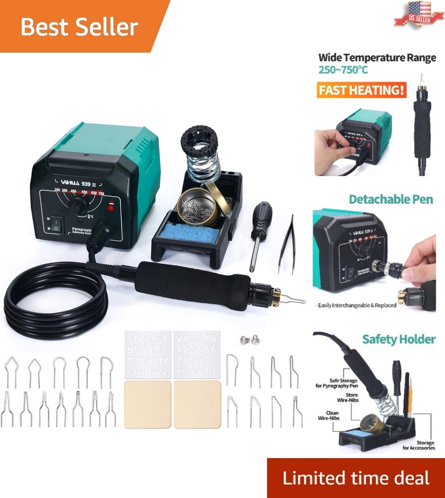 Versatile Pyrography Tool Station - Adjustable Temp, 20 Nibs, Accessories