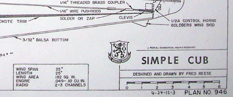 SIMPLE CUB PLAN + RCM CONSTRUCTION ARTICLE for a 1/2A Foam Wing Model Airplane